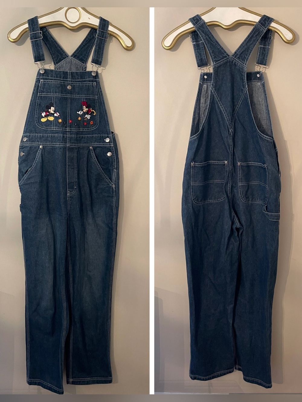 Vintage Disney Embroidered Denim Overalls Mickey & Minnie Size Small